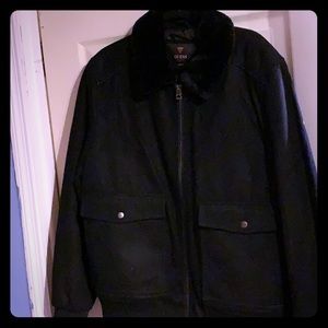 Guess Men’s black bomber with faux fur collar
